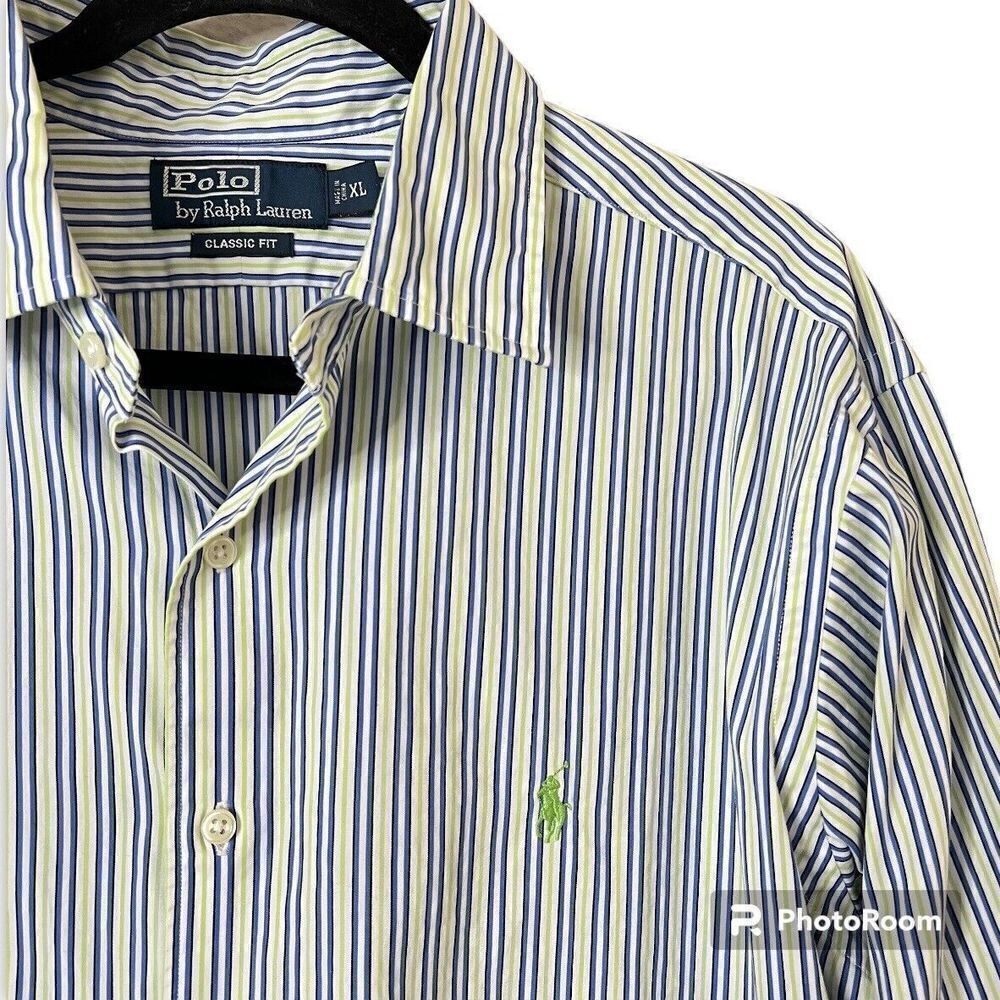 Polo Ralph Lauren GREEN/BLUE/WHITE STRIPED Classic Fit  Button Down Shirts